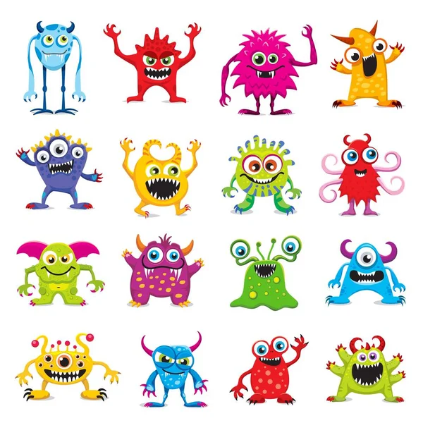 Desenhos Animados Personagens Monstro Engraçado Mutantes Giros Banda Desenhada Personagens — Vetor de Stock