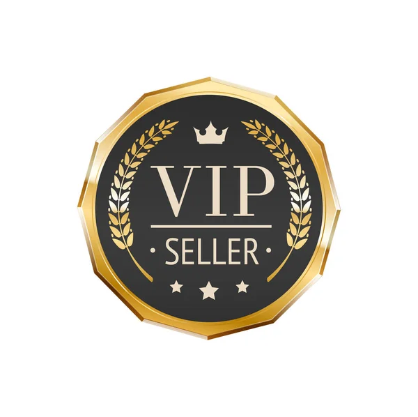 Vip Seller Golden Badge Exclusive Label Achievement Award Gold Badge — Stock Vector