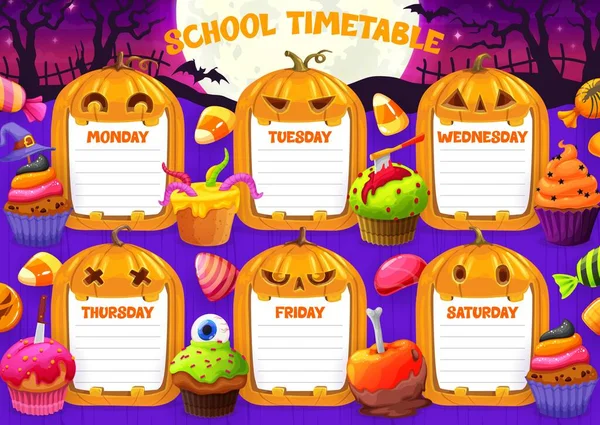 Letový Řád Školy Halloween Kreslenými Dýněmi Svátečními Bonbóny Školní Výuka — Stockový vektor