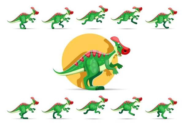 Desenhos Animados Correndo Personagem Dinossauro Sprite Jogo Animação Vector Parasaurolophus —  Vetores de Stock