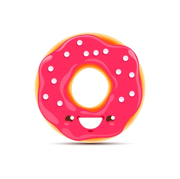 Personaje Postre Donut Dibujos Animados Con Esmalte Rosa Salpicaduras Personaje — Vector de stock