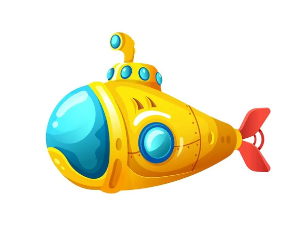 漫画水中潜水艦や水浴び ベクトル海底黄色のボート 潜水艦の下に潜水艦やプロペラを持つ潜水艦 海船の風呂景 子供面白い潜水艦おもちゃ — ストックベクタ