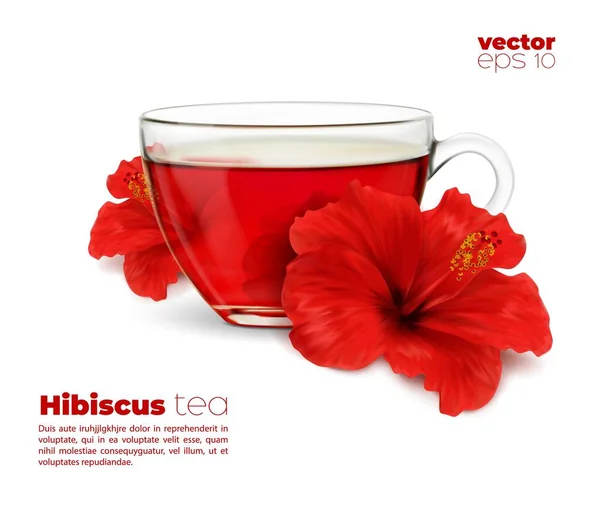 Tasse Thé Hibiscus Réaliste Fleur Pour Paquet Boissons Aromatiques Base — Image vectorielle