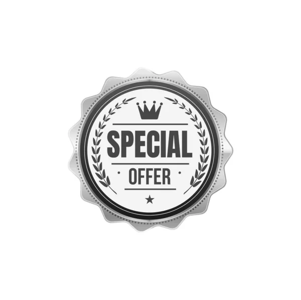 Tienda Venta Oferta Especial Plata Insignia Etiqueta Venta Cupón Publicidad — Vector de stock