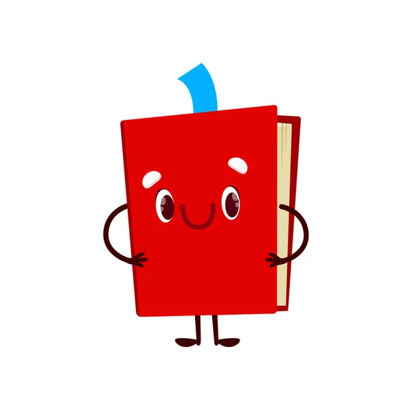 赤いカバースタンドでかわいい漫画本の文字は腕Akimboと 孤立ベクトルの教科書 学校のノートブックやブックマークや笑顔でベストセラー 子供図書館の性格 おとぎ話 — ストックベクタ