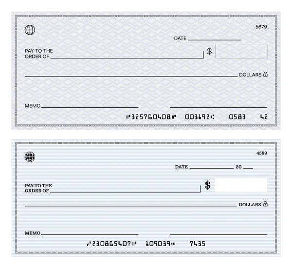 Blank Bank Check Checkbook Cheque Template Payment Voucher Vector Mockup — Stock Vector