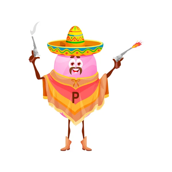 Caráter Micronutriente Cowboy Fósforo Desenhos Animados Vetor Engraçado Vaqueiro Mexicano — Vetor de Stock