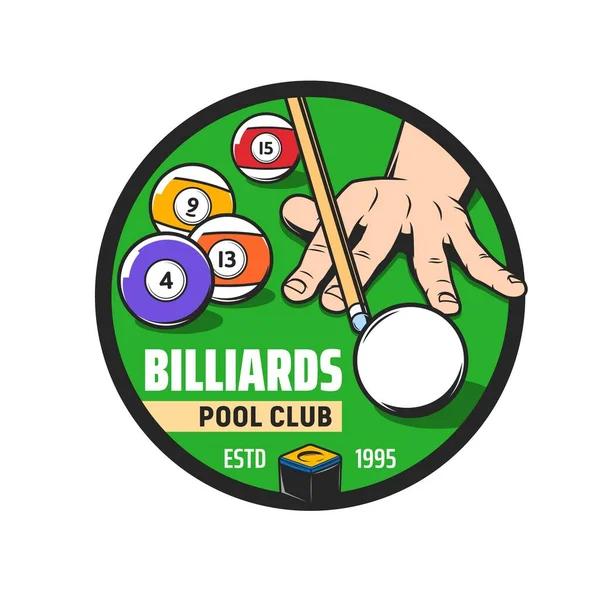 Icono Del Club Piscina Juego Billar Emblema Vendimia Del Torneo — Vector de stock