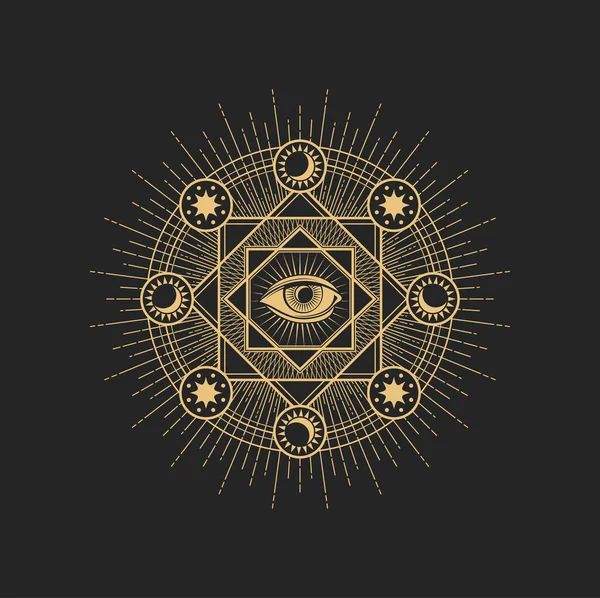 Simbol Okultisme Esoteris Vektor Mata Ilahi Dalam Lingkaran Dengan Bintang - Stok Vektor