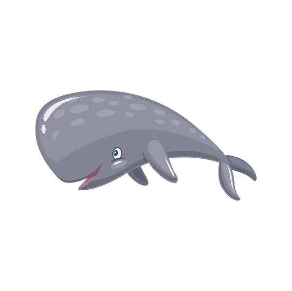 卡通土拨鼠或抹香鲸的性格 海洋和海水动物传病人 可爱的海洋齿鲸带着快乐的微笑 可笑的尾巴和鳍 分离的水下哺乳动物 灰色土拨鼠 — 图库矢量图片