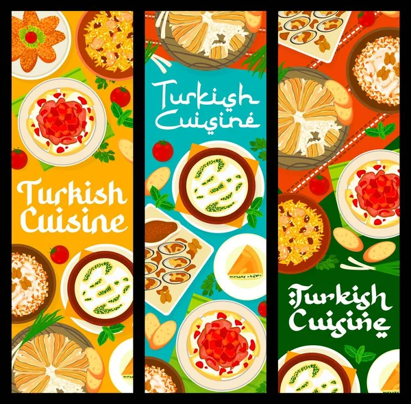 Bannières Repas Cuisine Turque Plats Repas Traditionnels Déjeuner Dîner Vectoriel — Image vectorielle