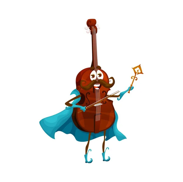 Cartoon Cello Wizard Character Violoncello Mage Personage Isolated Vector Musical — Stock Vector