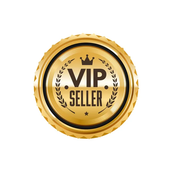 Vip Prodejce Lesklý Zlatý Odznak Nebo Štítek Luxusní Kvalita Produktu — Stockový vektor