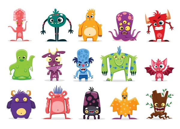 Personajes Monstruo Dibujos Animados Vectores Extranjeros Lindos Bestias Halloween Animales — Vector de stock