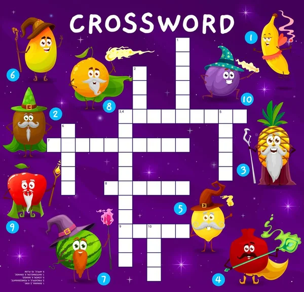 Crossword Quiz Game Grid Magia Frutas Dos Desenhos Animados Personagens — Vetor de Stock