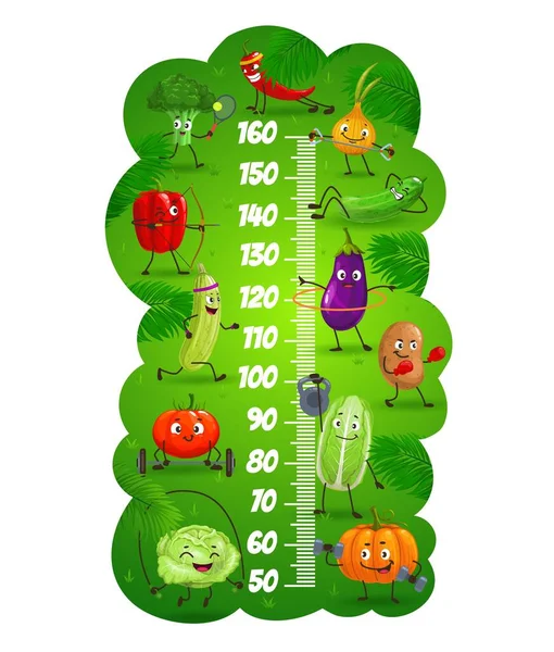 Cartoon Vegetables Compete Sports Vector Kids Height Chart Growth Meter — Stock Vector