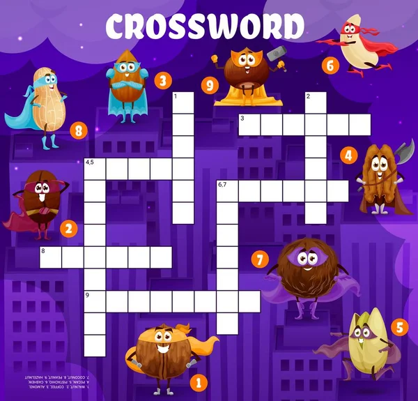 Crossword Quiz Game Grid Personagens Super Heróis Desenhos Animados Palavras — Vetor de Stock