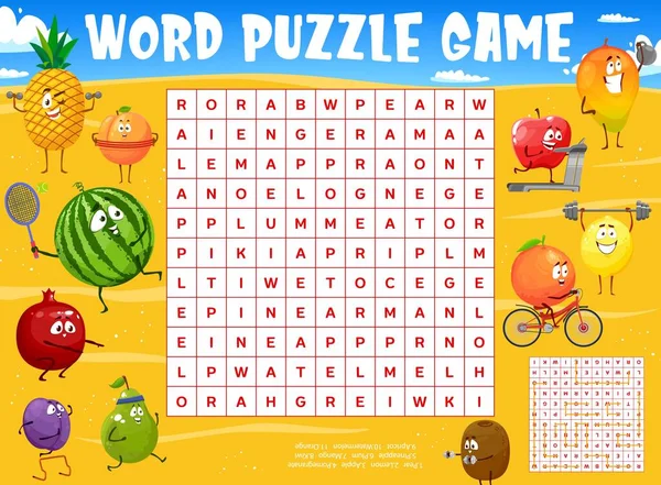 Zeichentrickfiguren Sommerstrand Word Search Puzzle Spiel Arbeitsblatt Kinder Quiz Rätsel — Stockvektor