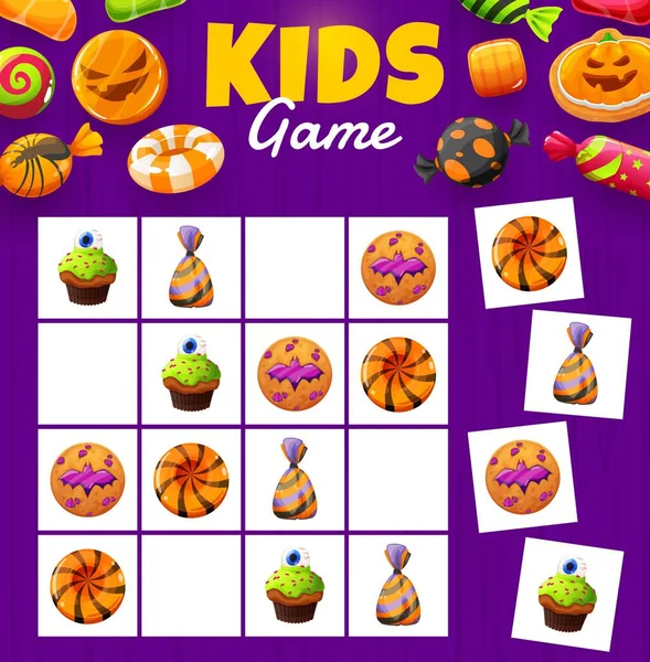 Juego Sudoku Halloween Dulces Galletas Pasteles Puzzle Inteligencia Para Niños — Vector de stock