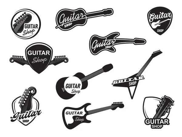 Electric Acoustic Guitar Music Instruments Shop Icons Music Equipment Store — Stock Vector