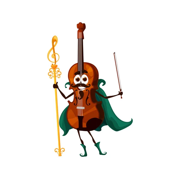 바이올린 마술사 캐릭터 현악기는 망토를 착용하며 지팡이 부착되어 음악가가 아이들을 — 스톡 벡터