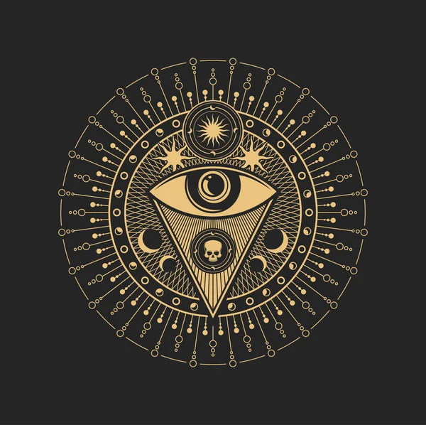 Esoterischer Okkulter Symbolvektor Auge Der Vorsehung Innerhalb Des Kreises Mit — Stockvektor