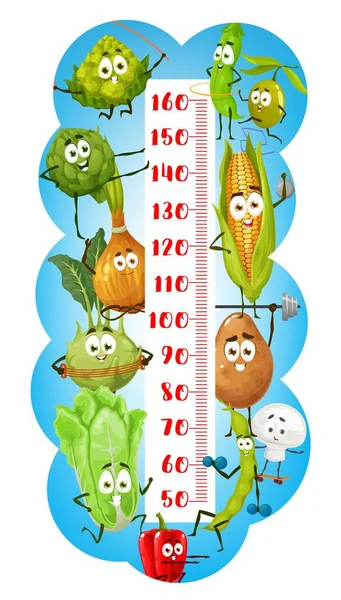 Мультфильм Сельскохозяйственных Овощей Спортивных Персонажей Детей Высота Графика Линейки Векторный — стоковый вектор