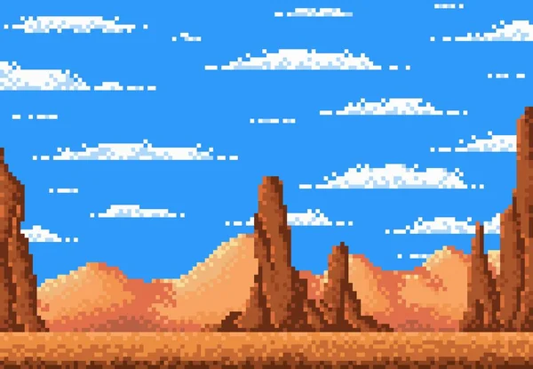 Desert Τοπίο Bit Pixel Επίπεδο Παιχνιδιού Φόντο Vector Αριζόνα Τέξας — Διανυσματικό Αρχείο