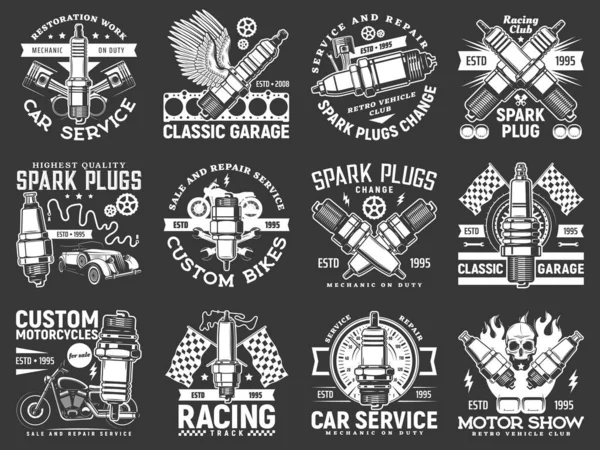 Araba Servisi Motor Fuarı Yarış Kulübü Ikonları Araç Garajı Yanmalı — Stok Vektör