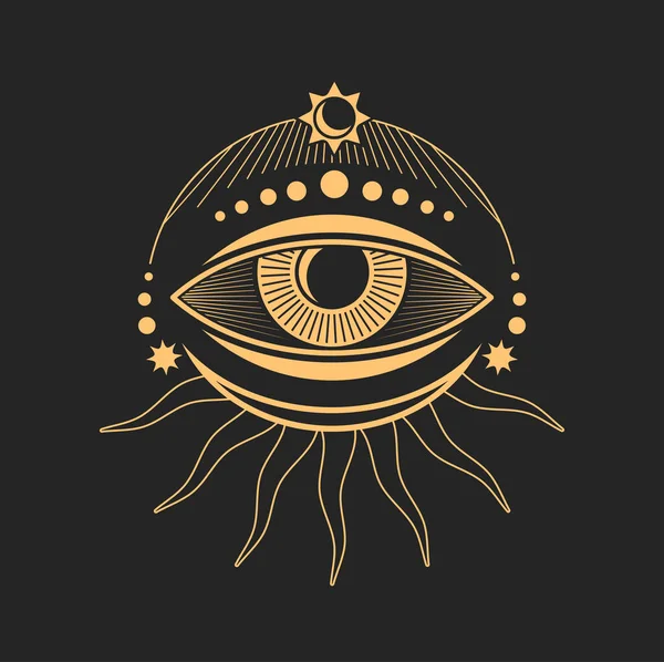 Olho Previsão Símbolo Mágico Tarô Amuleto Étnico Olho Tatuagem Vetorial — Vetor de Stock