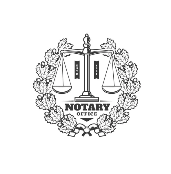 Icône Service Notarié Balances Couronne Laurier Balance Vectorielle Justice Dans — Image vectorielle