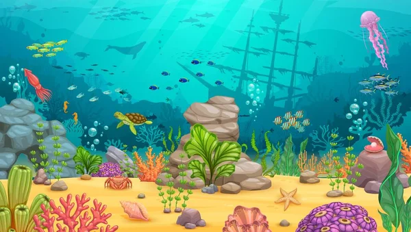 Cartoon Onderwater Landschap Zee Oceaan Onder Water Wereld Spel Niveau — Stockvector