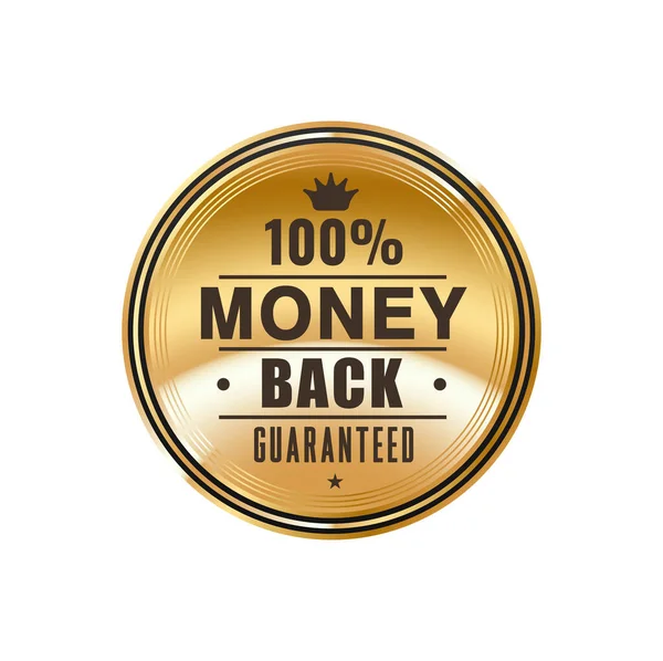 Vrácení Peněz Zaručuje Zlatý Odznak Štítek Obchod Speciální Nabídka Kulatý — Stockový vektor