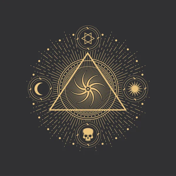 Pentagram Symbool Magische Occulte Esoterische Ster Cirkel Vector Piramide Alchemie — Stockvector