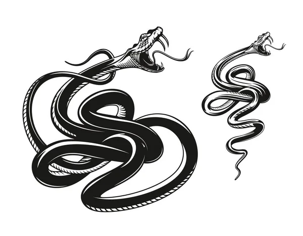 Tatuaje Serpiente Enojada Serpiente Cascabel Víbora Serpiente Agresiva Serpiente Vectorial — Archivo Imágenes Vectoriales