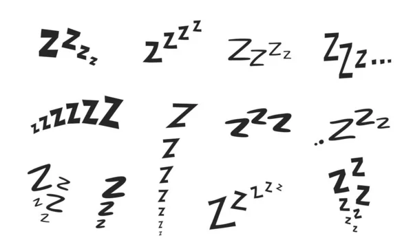 Zzz Zzzz Bed Slaap Snurken Pictogrammen Dutten Geluid Vector Symbolen — Stockvector