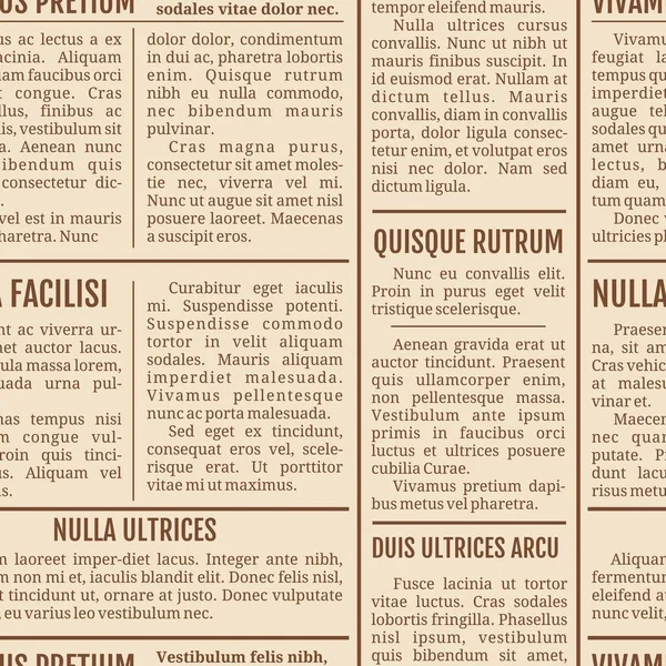 古い新聞のシームレスなパターン ヴィンテージの新聞紙のページのテクスチャのベクトル背景 ニュースレター 雑誌のテキスト印刷とコラム 毎日のニュースのタイトル — ストックベクタ