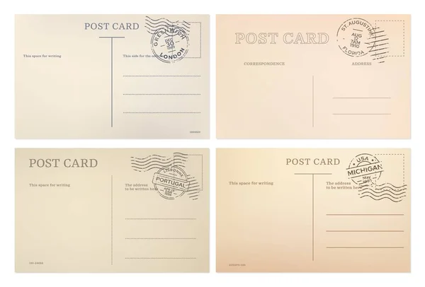 Vintage Postcard Post Card Templates Postal Stamps Vector Backgrounds Old — Stock Vector