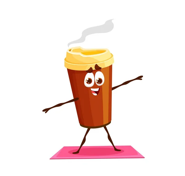 Zeichentrickkaffee Figur Über Yoga Fitness Kaffeepapiertasse Zum Mitnehmen Mit Deckel — Stockvektor