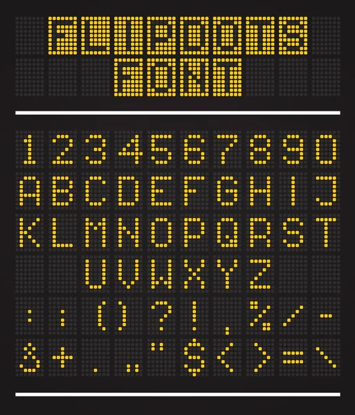 Flipdots Anzeigetafel Schrift Led Punkte Alphabet Oder Flughafen Digitale Anzeige — Stockvektor