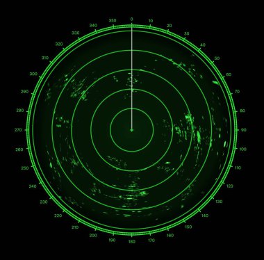 Gemi radarları veya sonar ekran, askeri hedef ve hedef tarama çemberi, vektör dijital HUD teknolojisi. Gemi sonarı ya da radar tarayıcısı konum haritası, denizaltı algılama radar ekranı