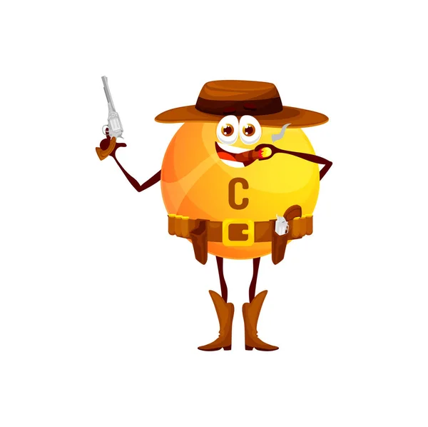 Cartoon Vitamin Cowboy Character Funny Vector Western Ranger Horseman Wear — Stock Vector