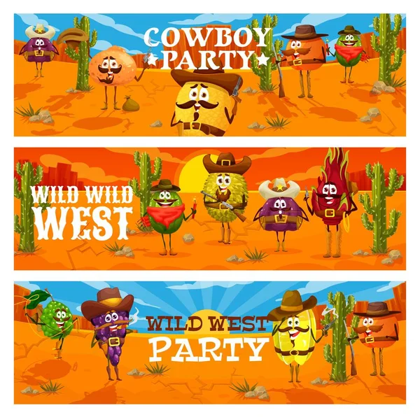 Wild West Western Cowboy Party Cartoon Ranger Bandiet Cowboy Fruit — Stockvector