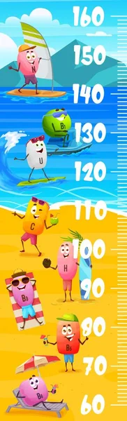 Kids Height Chart Ruler Cartoon Vitamin Characters Summer Vacation Height — Stock Vector