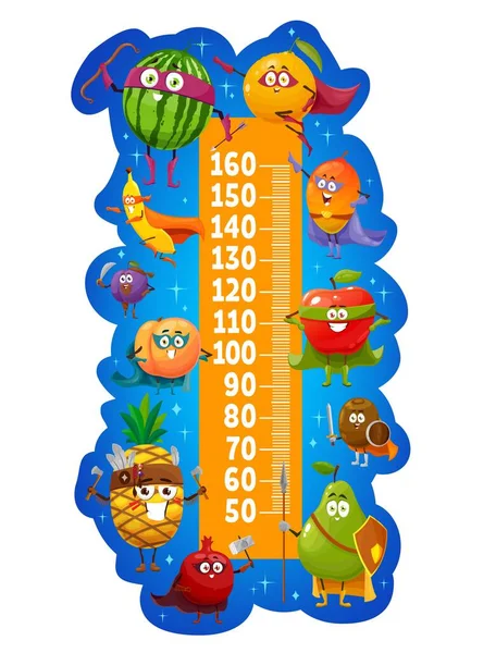 Kinder Höhendiagramm Cartoon Früchte Superhelden Charaktere Wachstumsmesser Vector Wandsticker Mit — Stockvektor