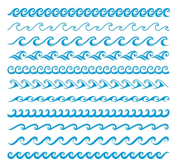 Mer Océan Vagues Surf Lignes Bordures Cadres Vectoriels Eau Bleue — Image vectorielle