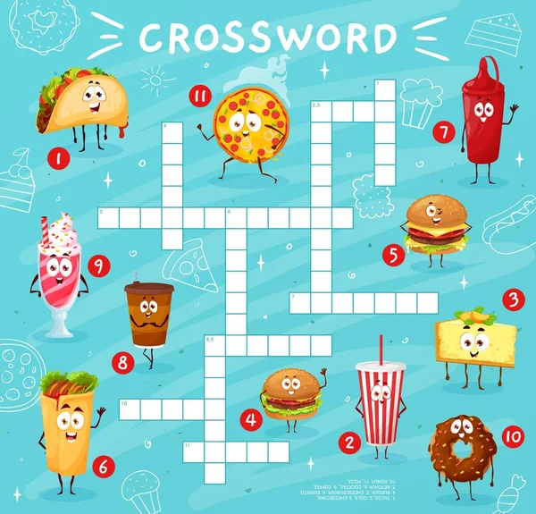 Crossword Quiz Game Grid Personagens Fast Food Dos Desenhos Animados — Vetor de Stock