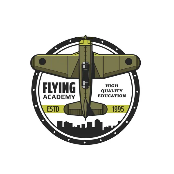 Flying Academy Geïsoleerde Vector Icoon Met Vintage Vliegtuig Vliegtuig Propeller — Stockvector