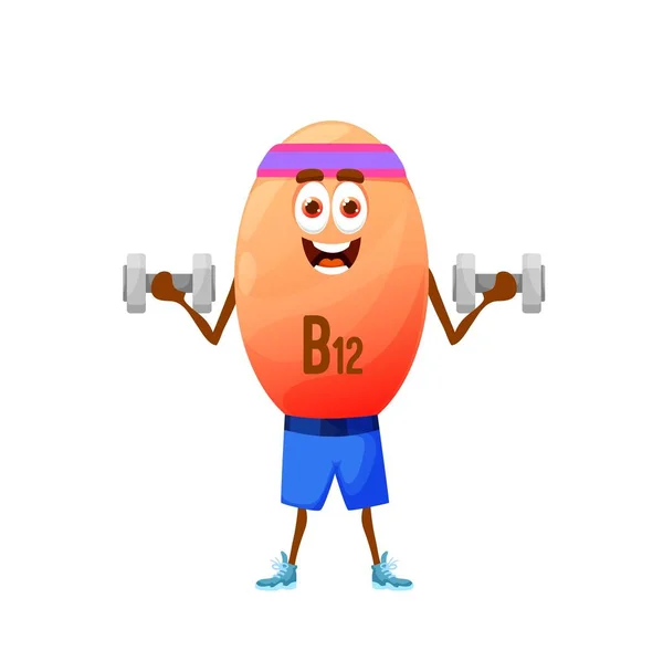 Caricatura Personaje Atleta Vitamina B12 Con Mancuernas Cianocobalamina Vector Aislado — Vector de stock