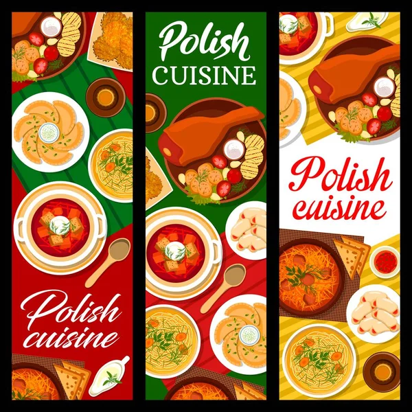 Πολωνική Κουζίνα Πανό Τροφίμων Διανυσματικά Πιάτα Λαχανικών Κρέατος Και Τυριού — Διανυσματικό Αρχείο
